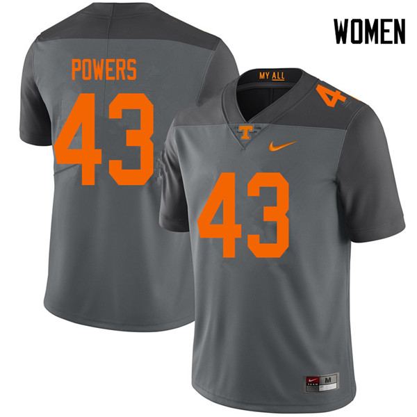 Women #43 Jake Powers Tennessee Volunteers College Football Jerseys Sale-Gray